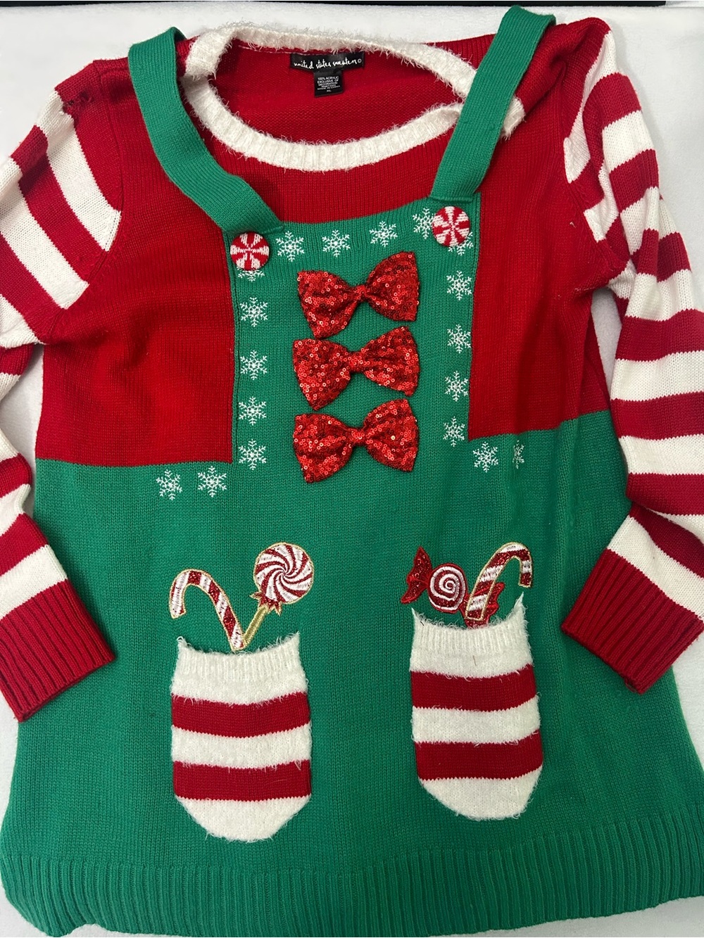 united states sweaters Red, Green & White Christmas Sweater Dress